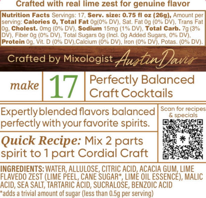 Zero-Sugar Lime Cocktail Mixer: Sugar-Free Lime Cordial for Cocktails & Mocktails.