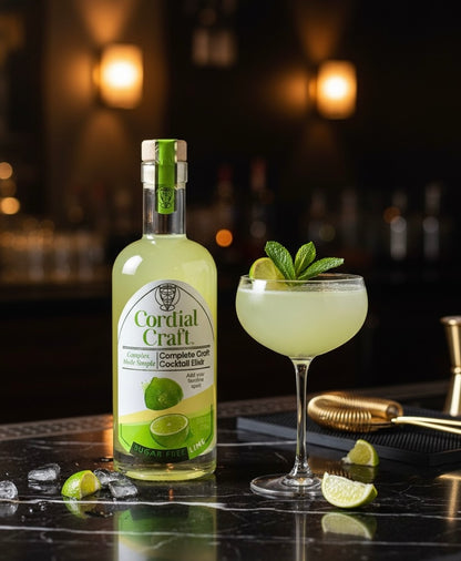 Zero-Sugar Lime Cocktail Mixer: Sugar-Free Lime Cordial for Cocktails & Mocktails.